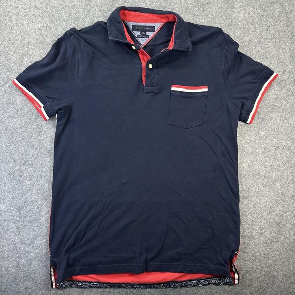 Tommy Hilfiger Other - Tommy Hilfiger Polo Shirt Mens Large Navy Red White Colorblock Custom Fit Pocket